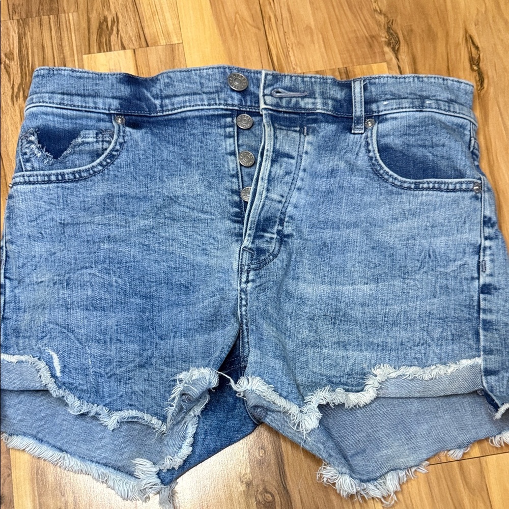 Express High Waist Frayed Denim Shorts